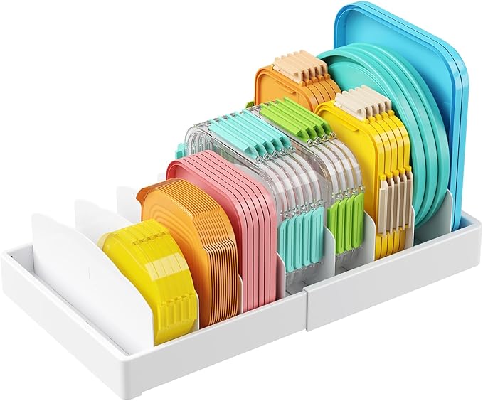 Lifewit Kitchen Cabinet Organizer for Food Contanier Lid with 9 Sections | Expandable Lids Holder with 8 Adjustable Dividers for Pantry Organizers and Storage, Home Organization, Large, 9.8"-17"