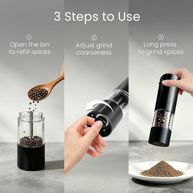 USB Rechargeable Grinder Set With Storage Base, 2 Pack (Black) | USB Charging & Adjustable Coarseness, No Light Design, Ideal For Cooking, Picnic And Restaurant Seasoning
