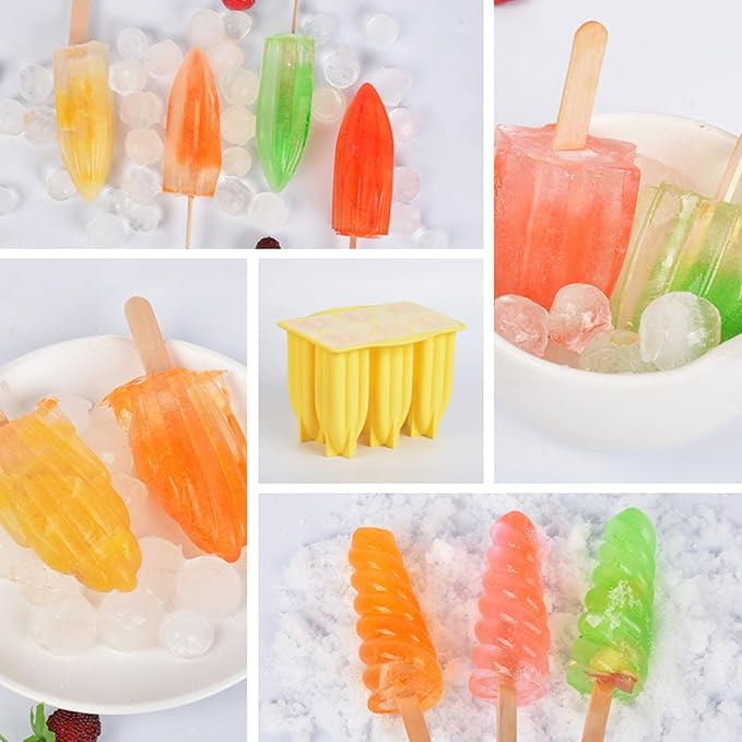 Generic Silicone Popsicle Mould With Lid,Popsicle Molds 6 Pieces Ice Pop Molds BPA Free Popsicle Mold Reusable Easy Release Ice Pop Make Homemade children DIY ice cream food grade Mold (awl-white)