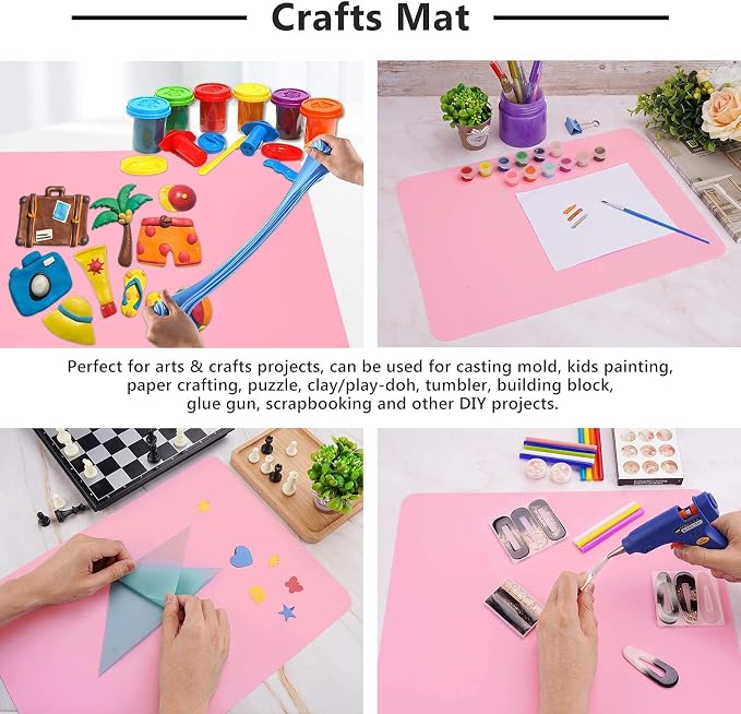 Gartful 3 PCS Nail Mats, Silicone Mat for Crafts, Arts, Jewelry Resin Casting Mold, Epoxy Resin, Coloring, Gluing, Painting, Desktop Countertop Protector Sheet, Placemat Table Pad, Pink (15.7"x11.8")