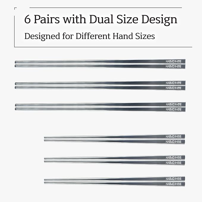 Korean Chopsticks Set, Premium 316 Stainless Steel, Made in Korea, 6 Pairs Multi-Set, Designed for Family Dining with Dual Size Design | Made in Korea, Dual Size Design, Designed for Family Dining