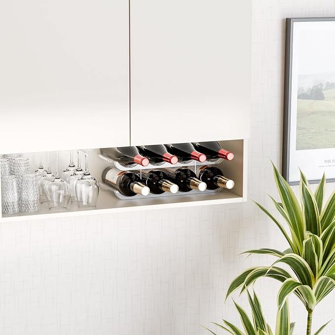 Yieach 4 Tier Stackable Wine Racks Countertop,Sturdy and Durable Wine Rack Free Standing Floor for Inside Cabinet,Clear Water Bottle Organizer and Wine Storage Racks Holder for Pantry,Table,Kitchen