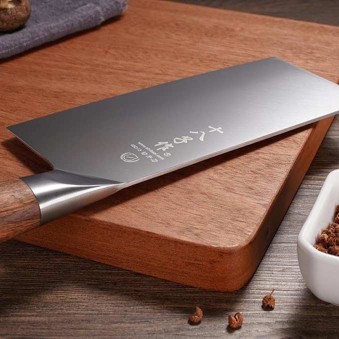 SHI BA ZI ZUO 7 Inches Stainless Steel Meat and Vegetable Cleaver Knife with Ergonomic and Sturdy Wooden Handle
