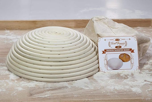 Saint Germain Bakery Premium Round Bread Banneton Basket with Liner - Perfect Brotform Proofing Basket for Making Beautiful Bread (8 inch)