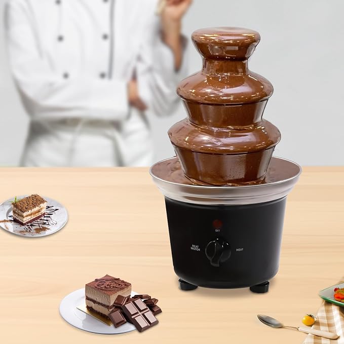 3 Tier Electric Chocolate Fondue Fountain Machine for Parties - Melts Cheese, Chocolate - Dip Strawberries, Apple Wedges, Vegetables, and More - 15-Ounce - Black, Small