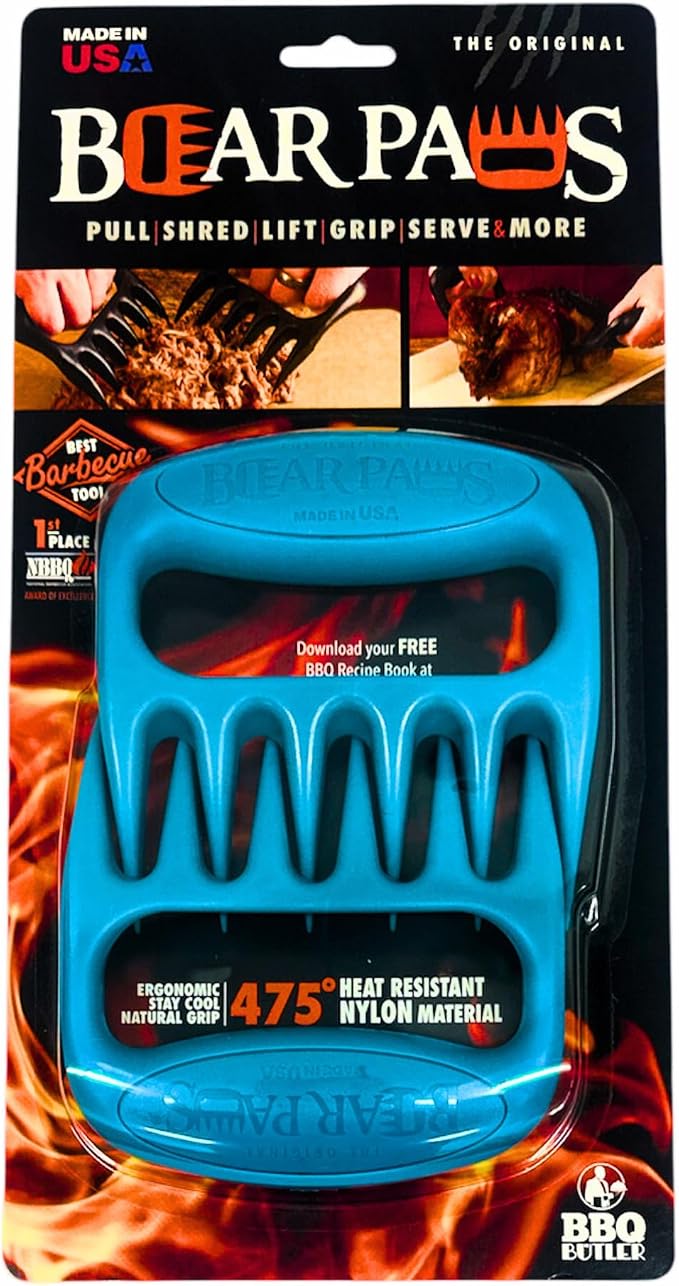Bear Paws Meat Claws - The Original BBQ Meat Shredder Claws - Teal | Shredder Claws for Pulled Pork, USA Made - Easily Lift, Shred, Pull and Serve Pork, Chicken, Brisket and Turkey