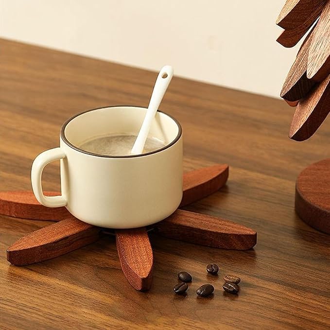 Natural Wood Tree Trivet Set, 𝐍atural Tree Trivet Set - 4 Wooden Trivets,4 Wooden 𝐓rivets & 1 Stand Like a Christmas Trees,for Hot Dish,Pot,Bowl,Teapot,Hot Pot Sets (Natural Wood 4 Trivets,1set)