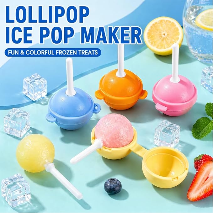 Silicone Lollipop Ice Cream Maker Molds, Reusable Popsicle Mold for Kids, DIY Ice Pop Maker for Juice Yogurt Frozen Treats, Fun Summer Dessert Mold (4)