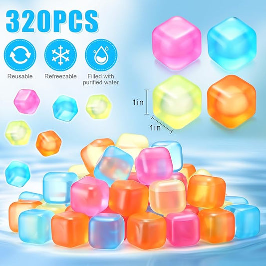 320 Pcs 10lb Reusable Ice Cubes for Drinks Plastic Ice Cube Refreezable Without Diluting Frozen to Keep Drink Cool Longer for Coffee Cocktails Whiskey Wine Bar Party Camping (Square,Colorful)