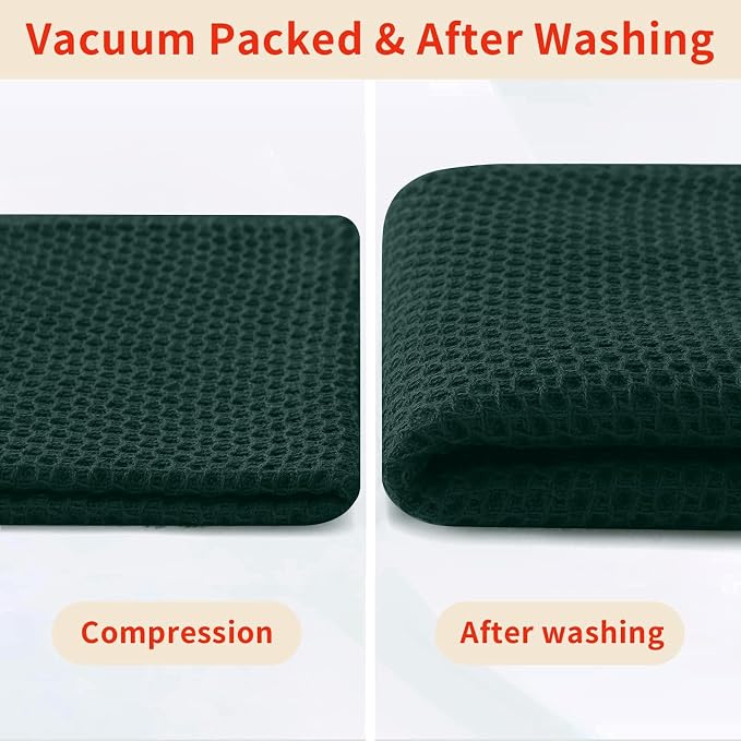 Homaxy 100% Cotton Waffle Weave Kitchen Towels, 5-Pack, Blackish Green | 13 x 28 Inches, Ultra Soft Absorbent Dish Towels, Quick Drying Cleaning Towels
