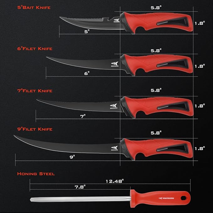 KastKing Intimidator 9'' Fillet Knife and Honing Rod, Fishing Gear for Men | Ultra-Sharp G4116 German Stainless-Steel Blades, Non-Slip Handle, Corrosion-Resistant, Protective Sheath, Fishing Knife
