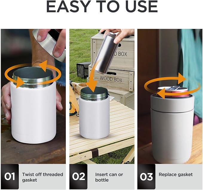 Tahoe Trails Stainless Steel 12oz Vacuum Insulated Can and Bottle Cooler | Double Wall Can Cooler For Cans and Bottles | Copper Plated Can Chiller and Metal Cooler | White