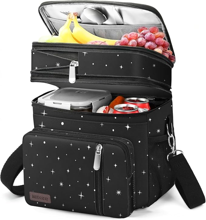 MIYCOO Lunch Bag for Women & Men, Expandable Double Deck Lunch Box, 15L | Leakproof & Waterproof, Portable, Large Soft Insulated Cooler bag for Adult, Work, Camping, Beach, Picnic, Travel