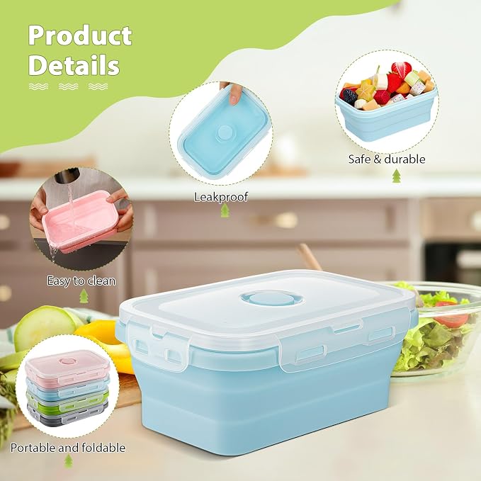 Set of 8 Silicone Collapsible Bowls for Camping with Vent Lid Silicone Storage Containers for Food Meal Preparation Square Bowl Microwave Freezer Dishwasher Safe(Morandi Color,17 Oz/ 500 ml)