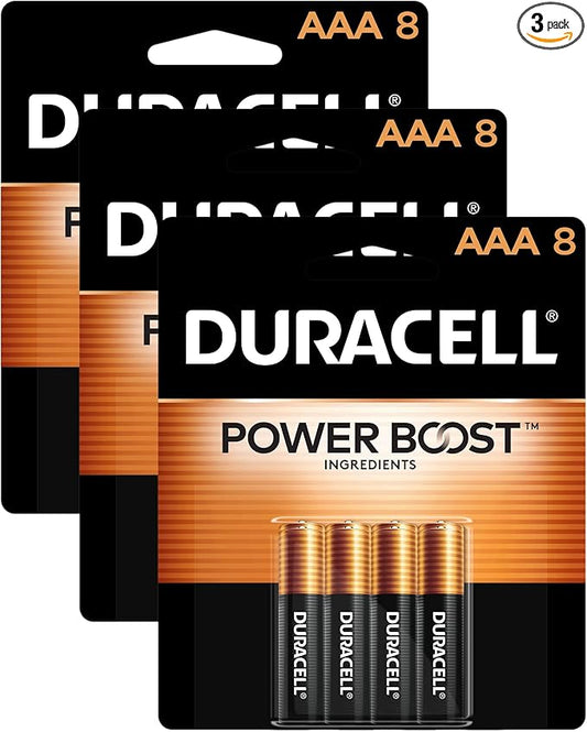 Duracell Coppertop AAA Batteries with Power Boost Ingredients, 8 Count Pack Triple A Battery with Long-Lasting Power, Alkaline AAA Battery for Household and Office Devices (Pack of 3)