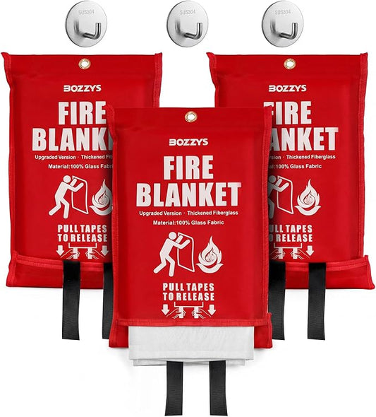 Fire Blanket 3-Pack | Fiberglass Prepared Fire Suppression | 40"x40" Fire Blankets Emergency for Home and Kitchen