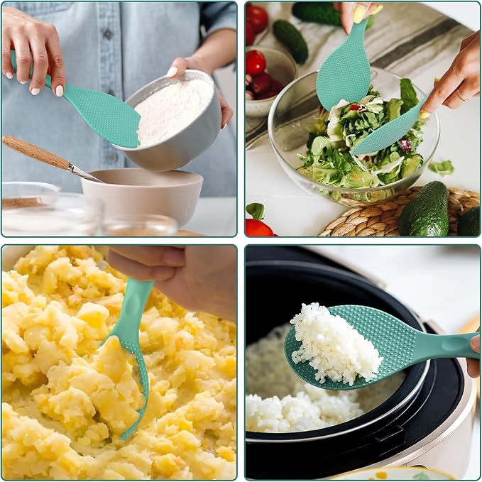 Silicone Standing Rice Spatula with Non-Stick Paddle, Heat Resistant Rice Cooker Spoon, Serving Spoon(Aqua)