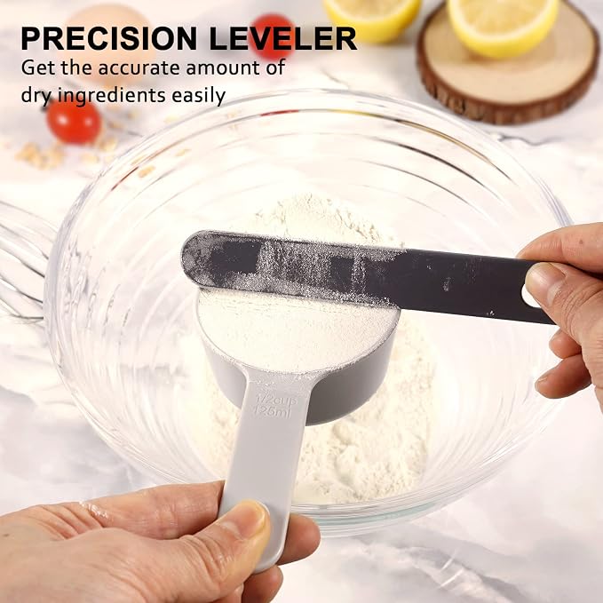 Stackable 10-Piece Measuring Cups and Spoons Set with Lids | BPA-free & dishwasher safe. Kitchen gadgets for cooking & baking. Dust-proof nested utensils for dry or liquid food.