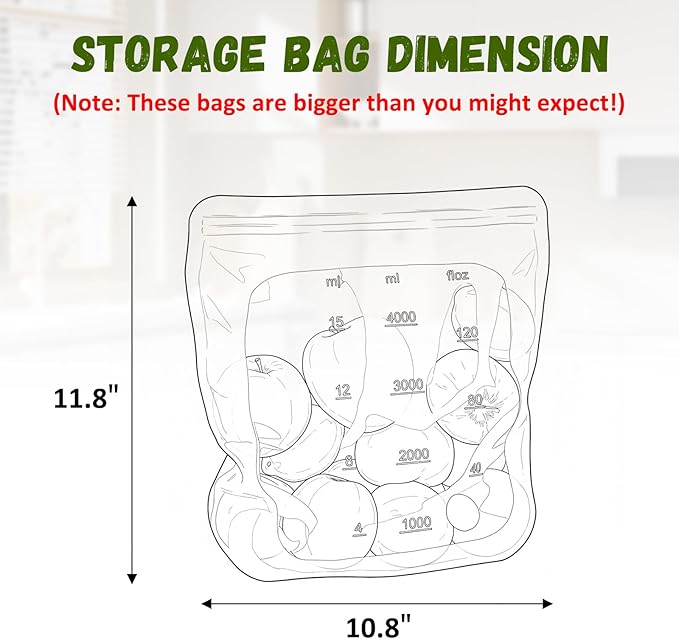 Reusable Premium Silicone Food Storage Gallon Bag 135oz,XXL - 4 PCS Food Storage Bag,Freezer Container,Sous Vide,Kitchen Organization,And Meal Prep Bags Microwave,Dishwasher,Oven Safe, BPA Free
