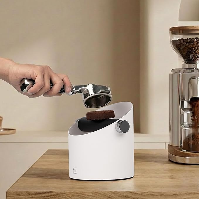 Espresso Knock Box Large Capacity - 15 Pucks Coffee Knock Box with Removable Knock Bar & Non-Slip Base, Anti-Splash Steel Coffee Puck Bin for Barista, Espresso Accessories for Home, White