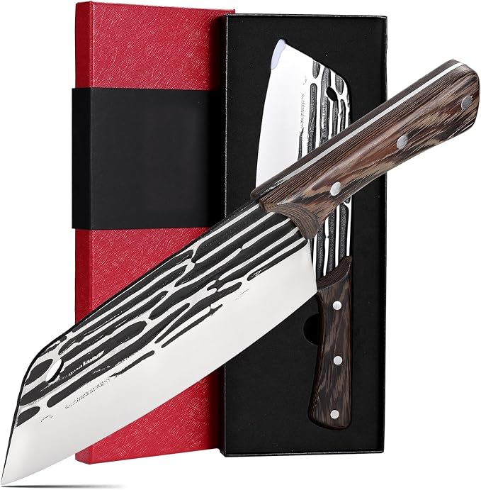 SHI BA ZI ZUO Forged Meat Cleaver Heavy Duty Kitchen Knife Chopping Knife for Vegetable and Meat Cutting,with Non-Slip Wooden Handle