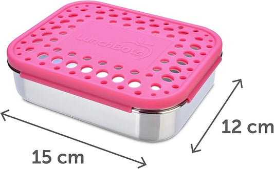 LunchBots Medium Trio II Snack Container - Divided Stainless Steel Food Container - Three Sections for Snacks On the Go - Eco-Friendly, Dishwasher Safe, BPA-Free - Stainless Lid - Pink Dots