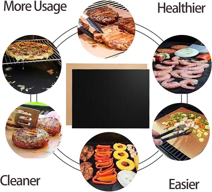 Grill Mats for Outdoor Grill, Set of 6 （3 Black+3 Copper）Grill Mat for Gas Grill, Non-Stick Sheets for Grilling, 15.75 X 13 Inch
