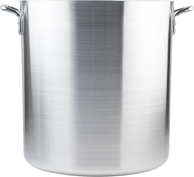 Winco Silver 60 qt Aluminum Stock Pot | Heavy-duty, Riveted handles, Reinforced walls, Great for Stocks, Soups, Pasta and Batch Cooking