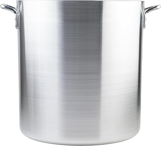 Winco Silver 60 qt Aluminum Stock Pot | Heavy-duty, Riveted handles, Reinforced walls, Great for Stocks, Soups, Pasta and Batch Cooking