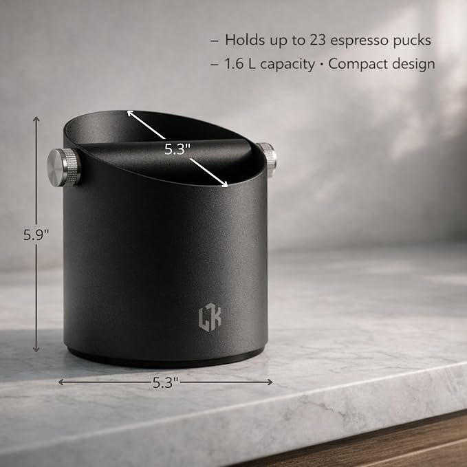 Espresso Knock Box – Coffee Knock Box Stainless Steel, 23-Puck Large Capacity Coffee Puck Knock Box with Non-Slip Base & Quiet Bar for Espresso Machine, Black