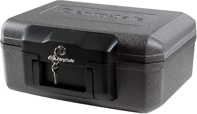 SentrySafe Fireproof Safe with Key Lock, Chest Lock Box for Home or Travel Secures Money, Documents, 0.18 Cubic Feet, 6.1 x 14.3 x 11.2 Inches, 1210 | Fire Resistant Chest Safe With Key Lock, Portable Compact Design Protects Money, Documents, Jewelry F...