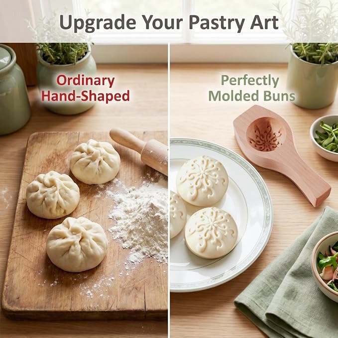 Wooden Bao Bun Maker | Handcrafted, Food-Grade Hardwood, Multi-Purpose, Ergonomic Handle, Non-Stick Surface