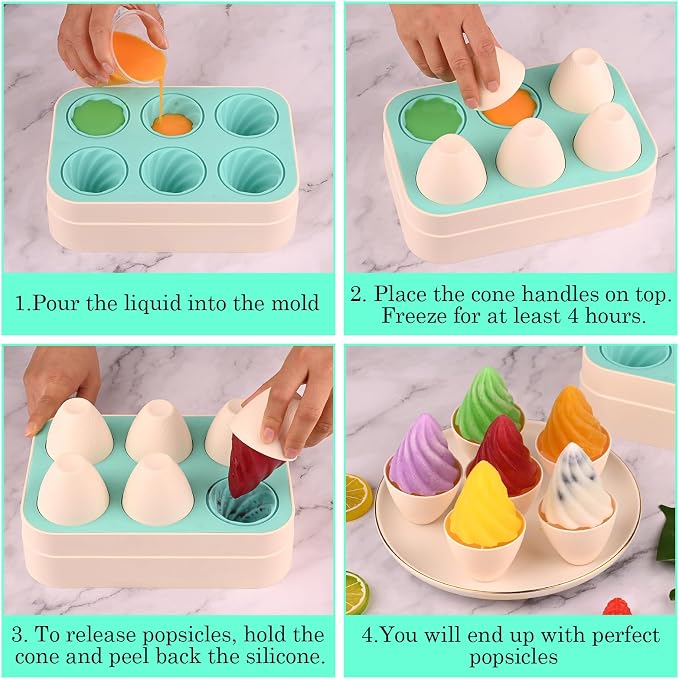 WMKGG Popsicles Molds, 6 PCS 2oz Cone Shape Ice Pop Mold, Silicone Ice Cream Moulds, Easy Release, Mini Popsicle Mould(Green)