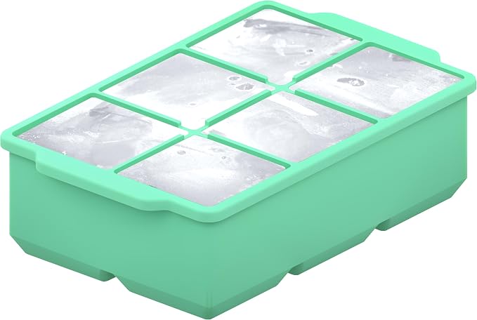 KitchFort® Large Silicone Ice Cube Tray (3-Pack), Easy Release 2" Big Ice Cubes - Cocktail, Whiskey Ice Cubes Mold - Ice Trays for Freezer with Lid - Stackable Silicone Ice Tray - Green