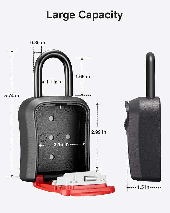 Puroma Key Lock Box Outdoor 4 Digit Code Combination Lockbox House, 1 Red | For Contractors Guest Realtor Storage Keys, Portable, Home Wall Mount, Resettable, Combination, Weatherproof, High-capacity