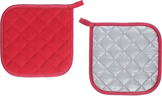 Joyhalo 5 Pack Pot Holders for Kitchen Clearance | Cotton Made, Machine Washable, Heat Resistant Potholder, Hot Pads, Trivet for Cooking and Baking, Red