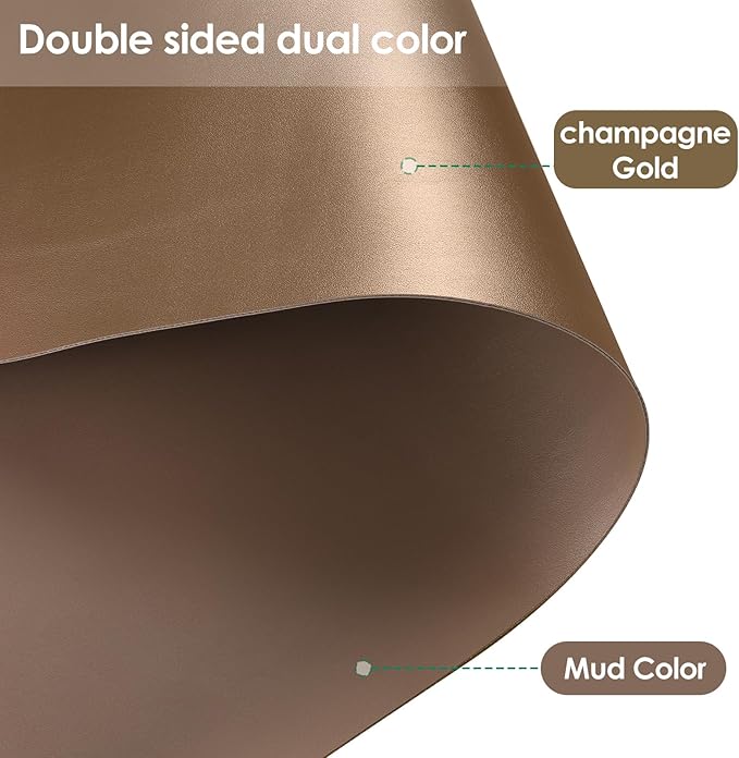 Leather Desk Mat,1.8mm Thick,16x72 Inch Desk Cover,Desk Protector Mat,Dresser Cover Top,Nail Table Mat,Dresser Cover,Quartz Countertop Protector(Mud Color+Champagne Gold,16x72)