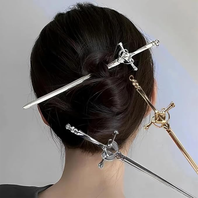 6PCS Hair Sticks for Buns,Hair Chopsticks,Sword Hair Pin,for Vintage Hair,Renaissance Chinese Hair Accessories,Metal Sword Hair Pins,Ancient Style Sword Hair Chopstick LINYUEARUI