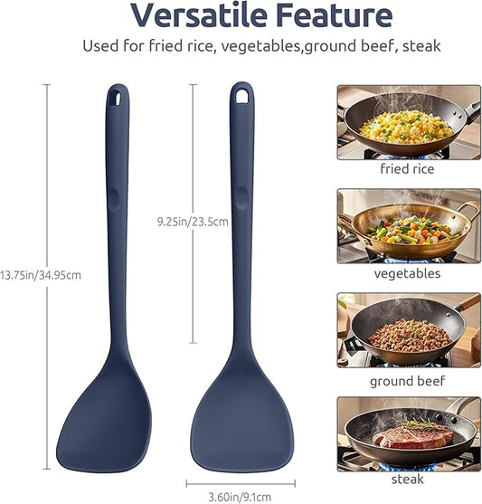 U-Taste 600ºF Heat Resistant Wok Spatula: 13.76" Long, 3.63" Wide Silicone Cooking Tools with Flexible Edge & Sturdy Core, for Kitchen Stir Fry, Serving, Scoop, Non-Stick Pan, Cast Iron -Midnight Blue