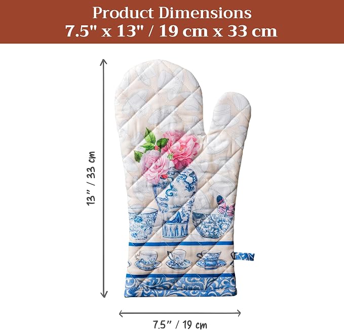 Maison d'Hermine Oven Gloves 100% Cotton Oven Mitt (7" x 13", Pack of 1) | With Loop Heat Resistant BBQ Cooking Gloves Baking Grilling Kitchen Handling Hot Pans Spring Summer - Canton