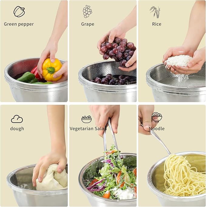 Paoli 304 Stainless Steel Fine Mesh Colander Set, 1.5QT Large Capacity Strainer with Mixing Bowl — Rinse Fruits, Veggies, Rice & Drain Pasta, Dishwasher Safe (2-Piece)
