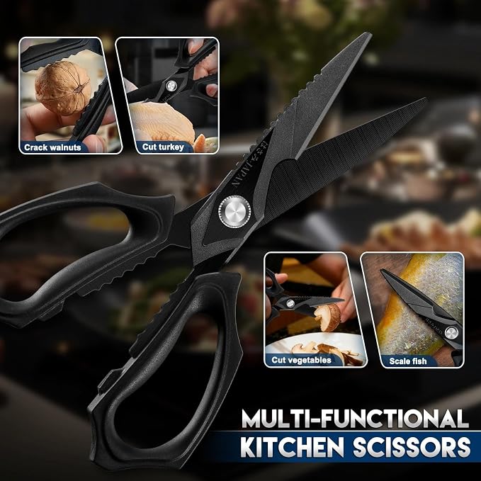 Purple Dragon Kitchen Scissors for Food - Heavy Duty Kitchen Shear Black | Stainless Steel Blade, Oversized Handle, Gift Box, Dishwasher Safe, All Purpose, for Meat Cutting