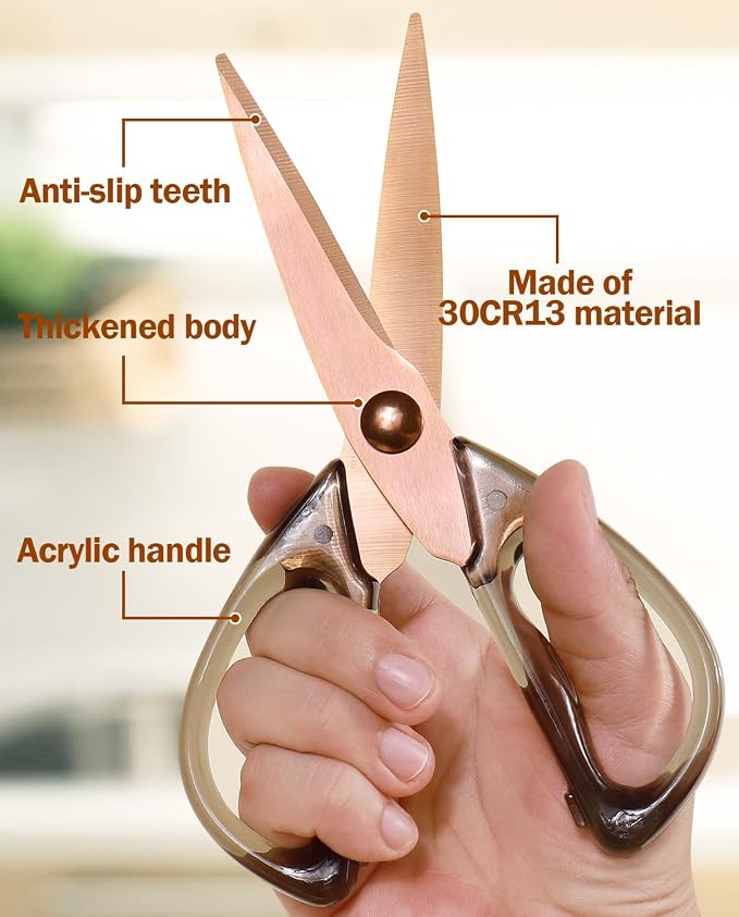 Kitchen Scissors All Purpose, ARCHIKING Kitchen Shears Cooking Scissor, Meat&Poultry Shears,Acrylic Handle Stainless Steel Utility Scissors with Comfort Grip Everyday Use (Brown)