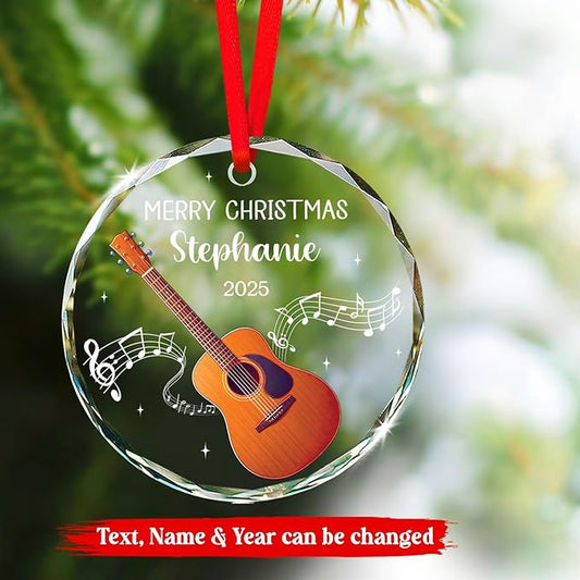 Custom Guitar Musical Instrument Xmas Glass Ornaments, Instrument Christmas Ornament Gifts for Guitarist, Personalized Text & Name Guitar Player Glass Ornaments, Musical Lover Ornament Christmas 2025