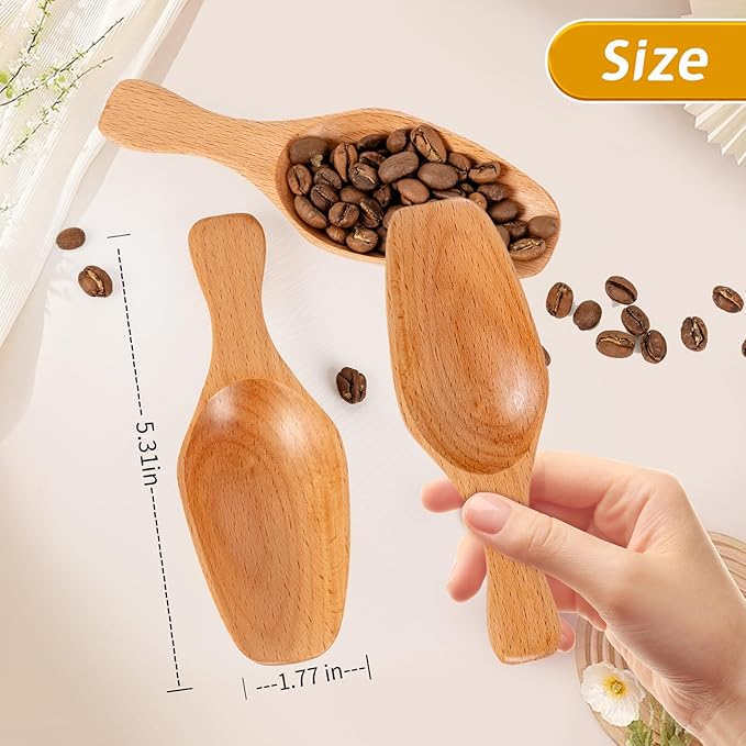 Coffee Scoop for Ground Coffee, Wooden Scoops for Jars, Scoops for Canisters, Tea, Sugar, Flour, Bath Salts, Laundry Detergent