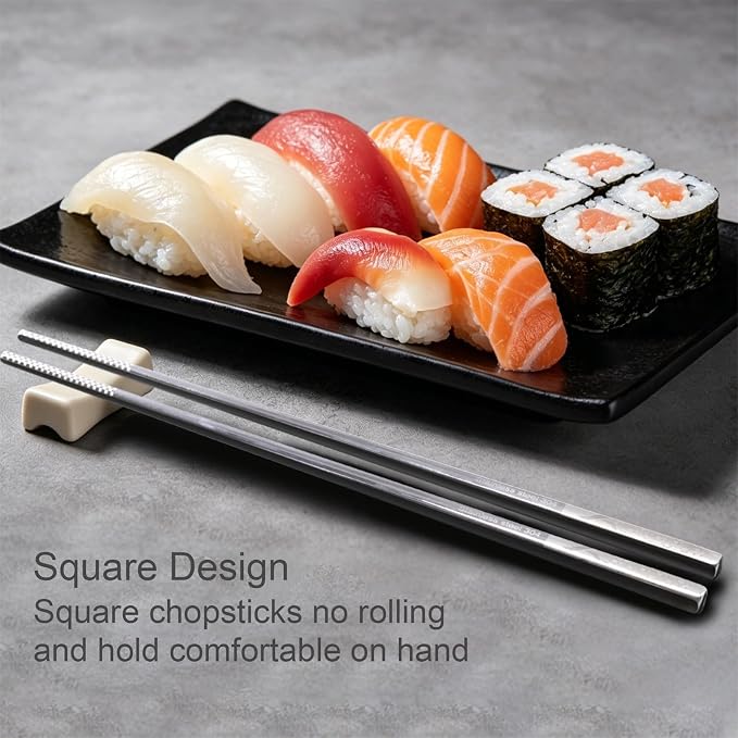 5 Pairs LeviLevo Metal Chopsticks Reusable, Chop Sticks for Sushi, Korean & Japanese Dining, Premium Dishwasher Safe Stainless Steel