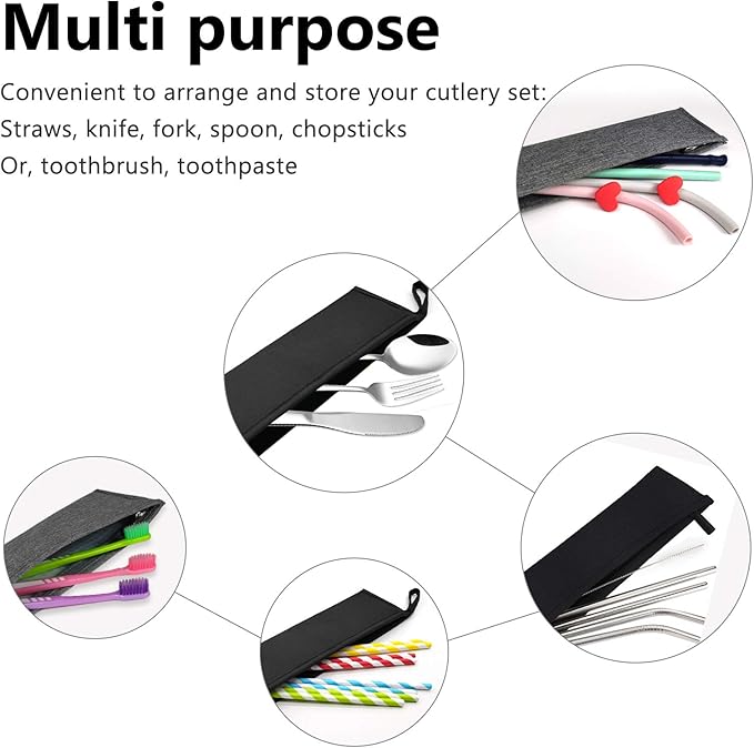 Aosbos Chopstick Carrying Case without Chopsticks, Reusable Chopsticks Bag, Chopsticks Sleeve, Travel Utensil Set Pouch for Metal, Bamboo, Stainless Steel Chopsticks - Black