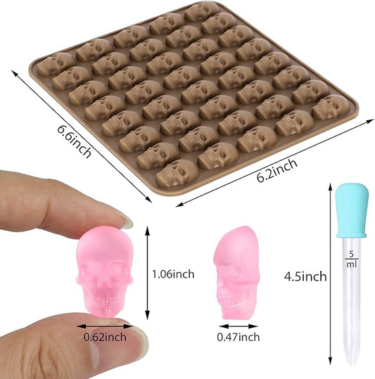 Silicone Gummy Molds, 2 Pack 40 Cavity Skull Candy Mold with 1 Dropper for Halloween Ice Cube, Chocalate, Candy, Jelly, Dog Treats