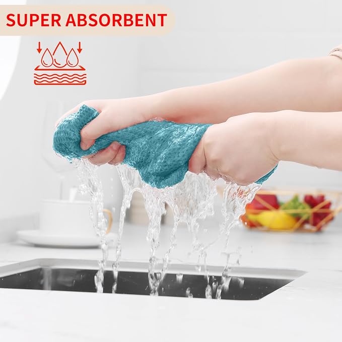 Homaxy 100% Cotton Waffle Weave Kitchen Dish Cloths, 7-Pack, Lake Blue | 12 x 12 Inches, Ultra Soft Absorbent Dish Towels, Quick Drying Dish Rags with Hanging Loop