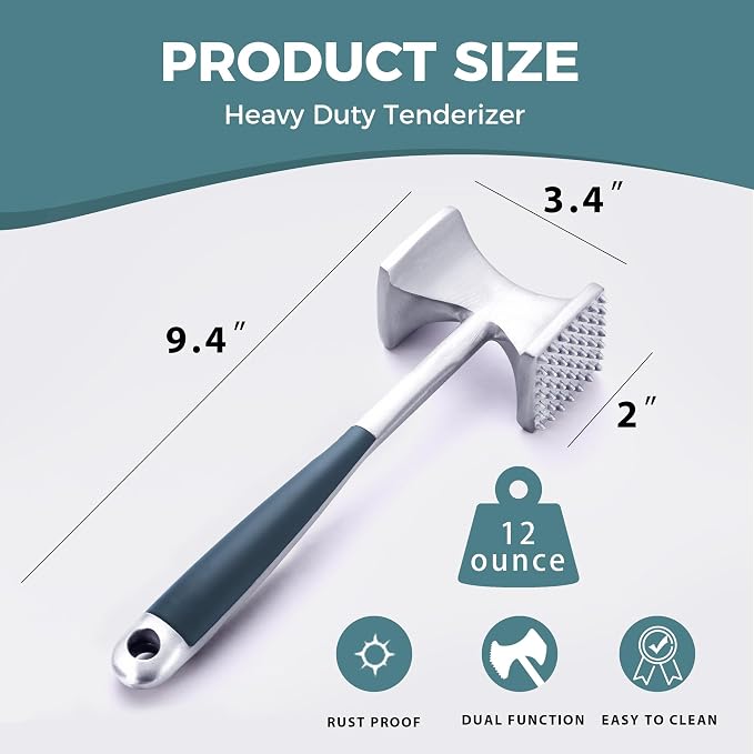 KITEXPERT Meat Tenderizer Hammer with Comfortable-Grip Handle, Dual-side Mallet for Kitchen, Heavy Duty Pounder For Tenderizing Steak, Beef and Fish, Blue